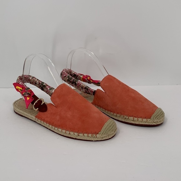 Coach Candice flat espadrille slingback shoes pink floral suede scarf strap 11 - Picture 2 of 7